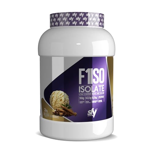 F1 ISO Proteína Aislada SFY Nutrition 1 kg – 43 g de proteína por batido | Libre de lactosa, sin carbohidratos ni grasas | Suero WPI 90% puro con taurina y creatina (1 KG, Vainilla)