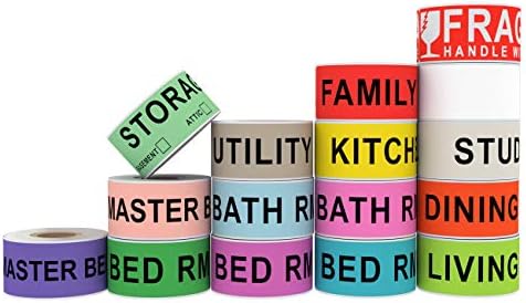 Printholic 960 Count Home Moving Labels,16 Rolls Different Color Coding  Moving Labels for Boxes Stickers + Fragile Moving Stickers + 1 Blank Label  ...
