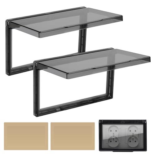 CPROSP 2 Stück Schalter Abdeckung Steckdosenabdeckung, Typ 86 Flip, 2 Fach Wasserdichte Steckdosenabdeckung, Geeignet für Küche, Bad, Außenbereich, Schwarz