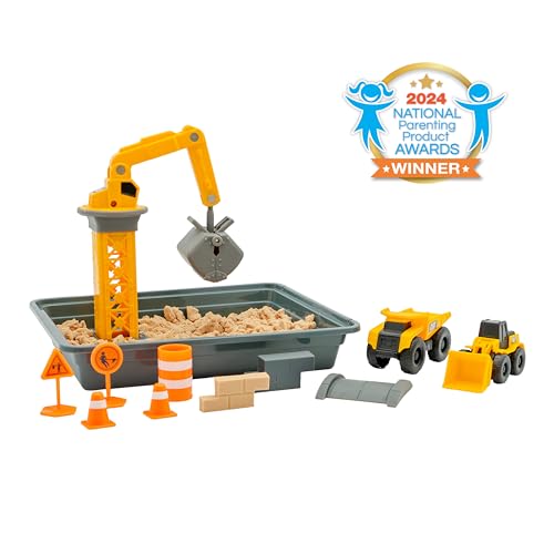Image of CAT Dig N' Build Dirt Playset - 12 oz Moldable Dirt Compound, Working Crane, 2 Little Machines Vehicles, Construction Molds & Easy-Cleanup Tray, Sensory STEM Toy for Kids Ages 3 +