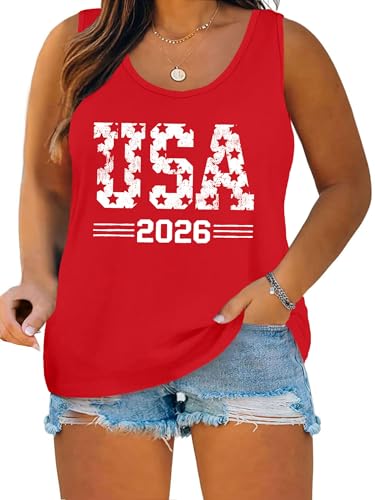 Image of Ithalt Plus Size 4th of July Tops for Women American Flag Tank Tops USA Patriotic Shirts Red White and Blue Sleeveless