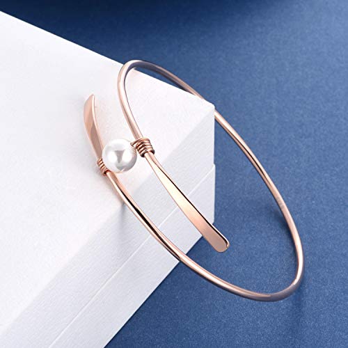 POPLYKE 925 Sterling Silver 18K Rose Gold Freshwater Pearl Bangle Bracelets for Women Bridesmaids Wedding Jewelry for Mom2