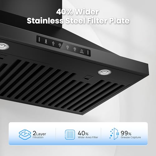 Image of VIKIO HOME 30 Inch Pro Wall Mount Range Hood 980CFM, Direct 3 Speed Panel with Gesture & Touch Control, Ducted /Ductless Stainless Steel Kitchen Vent Hood, Delay Shut-Off, Includes Duct & Filter, Black