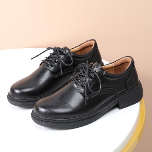 Image of OKJ Oxford Shoes for Women, Black Womens Oxford Shoes Leather Platform Women's Oxfords Comfortable Dressy Slip On, Lace Up Loafers Casual Work Business Dress Office Oxfords Shoes