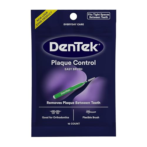 Image of DenTek Interdental Brushes, Plaque Control Easy Brush, 16 Count | Mint Flavor, Fits Tight Spaces Between Teeth, Removes Plaque, Good for Orthodontics, Flexible Brush