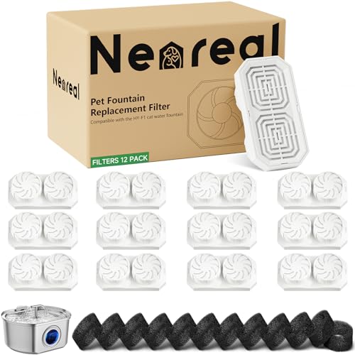 Official 12-Pack Replacement Filters with Pre-Filter Sponges for 108oz/3.2L Automatic Stainless Steel Pet Water Fountain