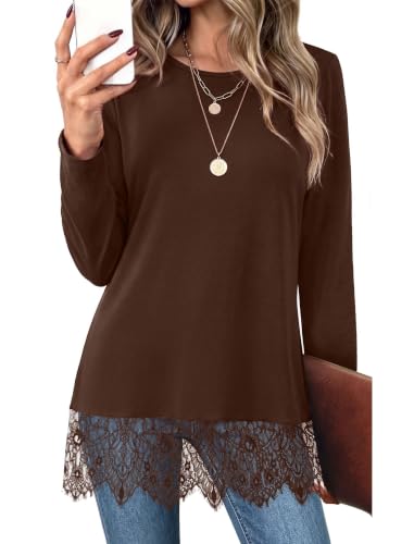 OFEEFAN Long Sleeve Shirts for Women Fall Fashion Clothing Lace Tunic Tops | Teacher outfits for women, womens tops dressy casual, business casual outfits, cute tops, womens blouses