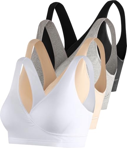 Image of SUIEK 4 Pack Nursing Sleep Bra Maternity Bralette Cotton Breastfeeding Bras
