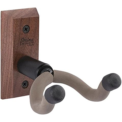 String Swing Guitar Hanger - Holder for Electric Acoustic and Bass Guitars - Stand Accessories for Home or Studio Wall - Musical Instruments Safe Without Hard Cases - Black Walnut Hardwood CC01K-BW Cover