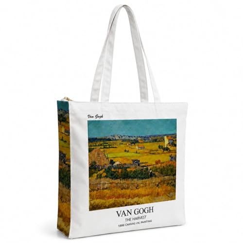 Image of Artsy Canvas Tote Bag for Women | Zipper Closure, Bottle Holder & Keychain Hook | Premium Cotton Canvas Bag for Travel, College, Office | Reusable Shopping Tote Bag Gift