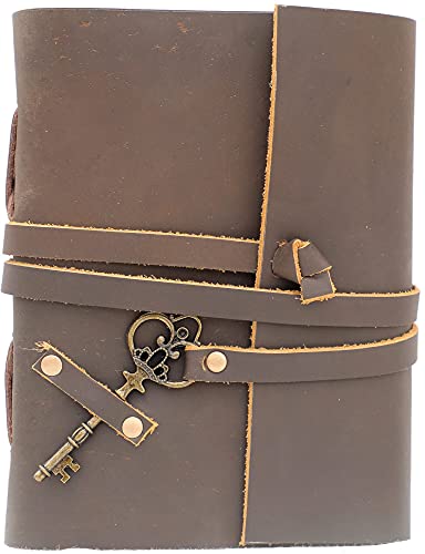 Le Cuir Vintage Leather Bound Journal, Book of Shadows Grimoire Witch Diary Journal, Antique Deckle Edge Paper for Men Women, 8 inches / 200 pages