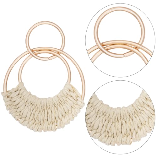 hoyuwak 2 Pairs Rattan Weave Earrings Boho Raffia Dangle Hoop Earrings Handmade Straw Wicker for Women Summer Beach Party, Beige Khaki2