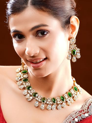 Image of Rubans Necklace Maangtikka Set Gold Plated Kundan & Pearl Jewellery Gift for Women & Girls