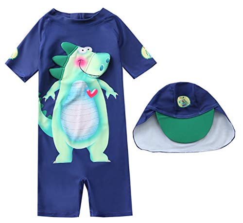 BAOPTEIL Baby/Toddler Boys Swimsuit One Piece Kids Zipper Bathing Suit Swimwear with Sun Hat Rash Guard Surfing Suit UPF 50+ (Dinosaur B, 2-3 T)