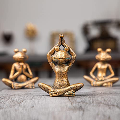 Frog Figurines Yoga Zen Decor – Frog Yoga Statues For Home Decor,Set Of 3 Yoga Statues And Sculptures Meditation Decor For Shelves,Zen Decor Yoga Statue Shelf Decor Accent Antique Bronze Color #TOP1