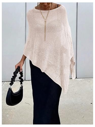 GORGLITTER Women's Sheer Knit Poncho Boat Neck Bat Wing Knit Tops Lightweight Pullover Sweater 2025 Trendy4