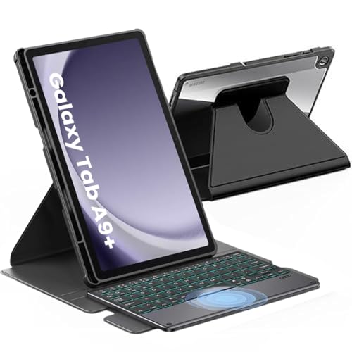 Image of Keyboard Case Cover for Samsung Galaxy Tab A9 Plus / A9+ 11-inch SM-X210 with Smart Gesture Trackpad, 7 Color Backlit, 360-degree Rotatable Folio Case, Magnetically Detachable Keyboard