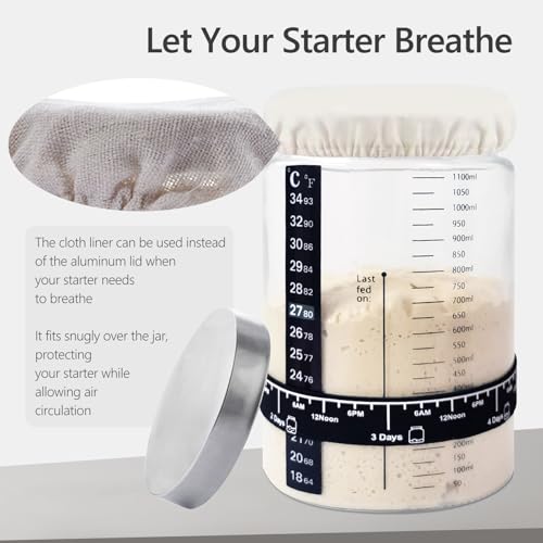 Image of Sourdough Starter Kit -40oz Thick Glass Sourdough Starter Jar Sour Dough Container for Bread Baking Includes Guide Sourdough Container Perfect Sourdough Bread Baking Gift for Home Bakers (2-pack)