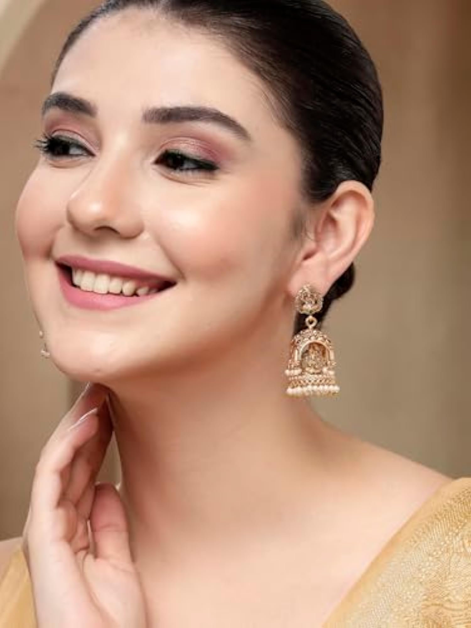 Gold Plated Laxmi Mata Dome Jhumki Earrings for Women