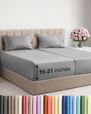 CGK Linens Extra Deep Split King Sheet Set - Breathable & Cooling - Heathered Grey — $23.50 (50% off)