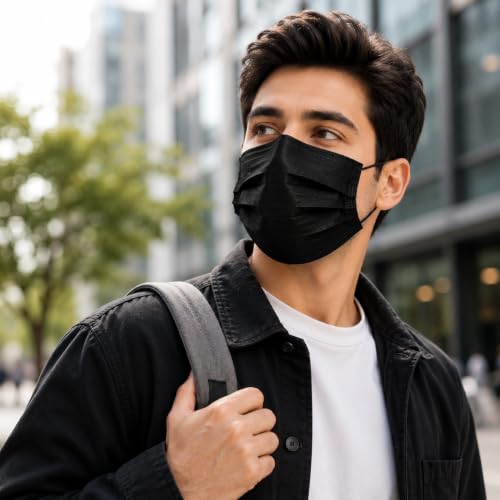 Image of Pack of 100 Disposable 3-Ply Face Mask | Soft on Skin | With Elastic Earloops and Nose Clip | Great For Office, School, Home, Kitchen and Outdoors | Unisex