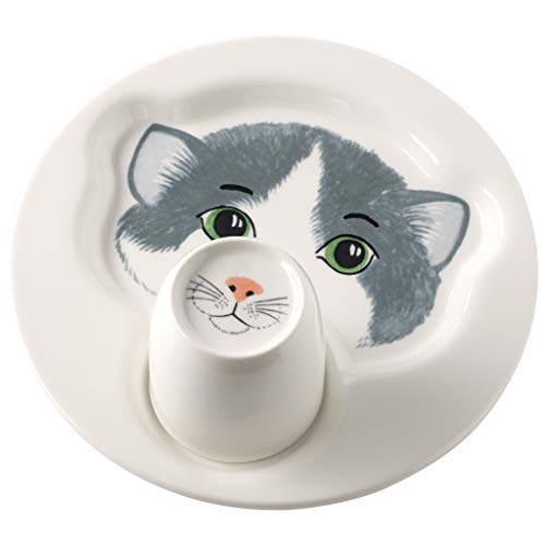 Villeroy & Boch Animal Friends Juego de mesa infantil con motivos de gato, 2 piezas, Porcelana Premium, Blanco/Gris
