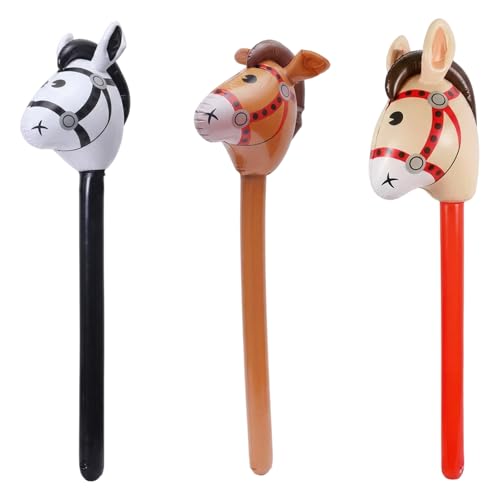 3Pcs Inflatable Horse Stick 37.4 Inch Inflatable Horse Stick Balloons Horse Blow up Balloon for Western Cowboy Baby Shower Birthday Party Decorations