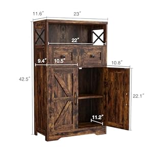 Farmhouse Storage Cabinet with Drawers and Shelves, Freestanding Kitchen Pantry Storage Cabinet, Floor Storage Cabinet Hutch Cupboard for Dining/Living Room/Home Office, Rustic Brown Farmhouse Storage Cabinet with Drawers and Shelves Freestanding Kitchen Pantry Storage Cabinet Floor Storage Cabinet Hutch Cupboard for DiningLiving RoomHome Office Rustic Brown