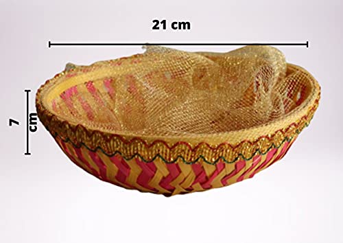 Image of SCISSORS CRAFT Handmade Colorful Net Covering Bamboo Basket For Wedding And Festival Gift Purpose (5)