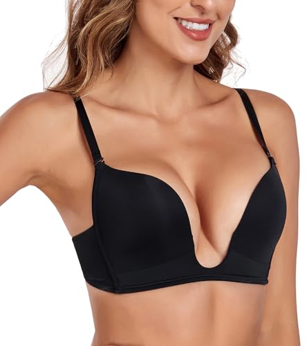 Lemorosy Women's Deep V Plunge Red Carpet Convertible Push Up Bra -Low Cut Sexy U Shaped with Light Padded4