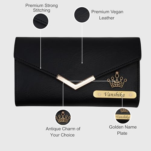 Image of WALLETKART Personalized Leather Women's Clutch with Name & Charm | Customized Clutch for Girlfriend Friend Wife Mother & Sister