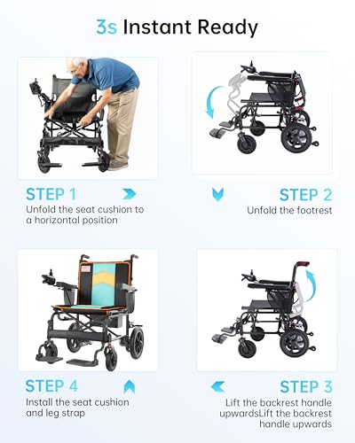 Image of 22 inch Wide Seat Electric Wheelchairs for Adults, 350 LB Capacity (Orange) | 500W Doul Motors | All-Terrain | Portable, Foldable & Lightweight | Suit for Travel, Home, Outdoor & Seniors, Handicap