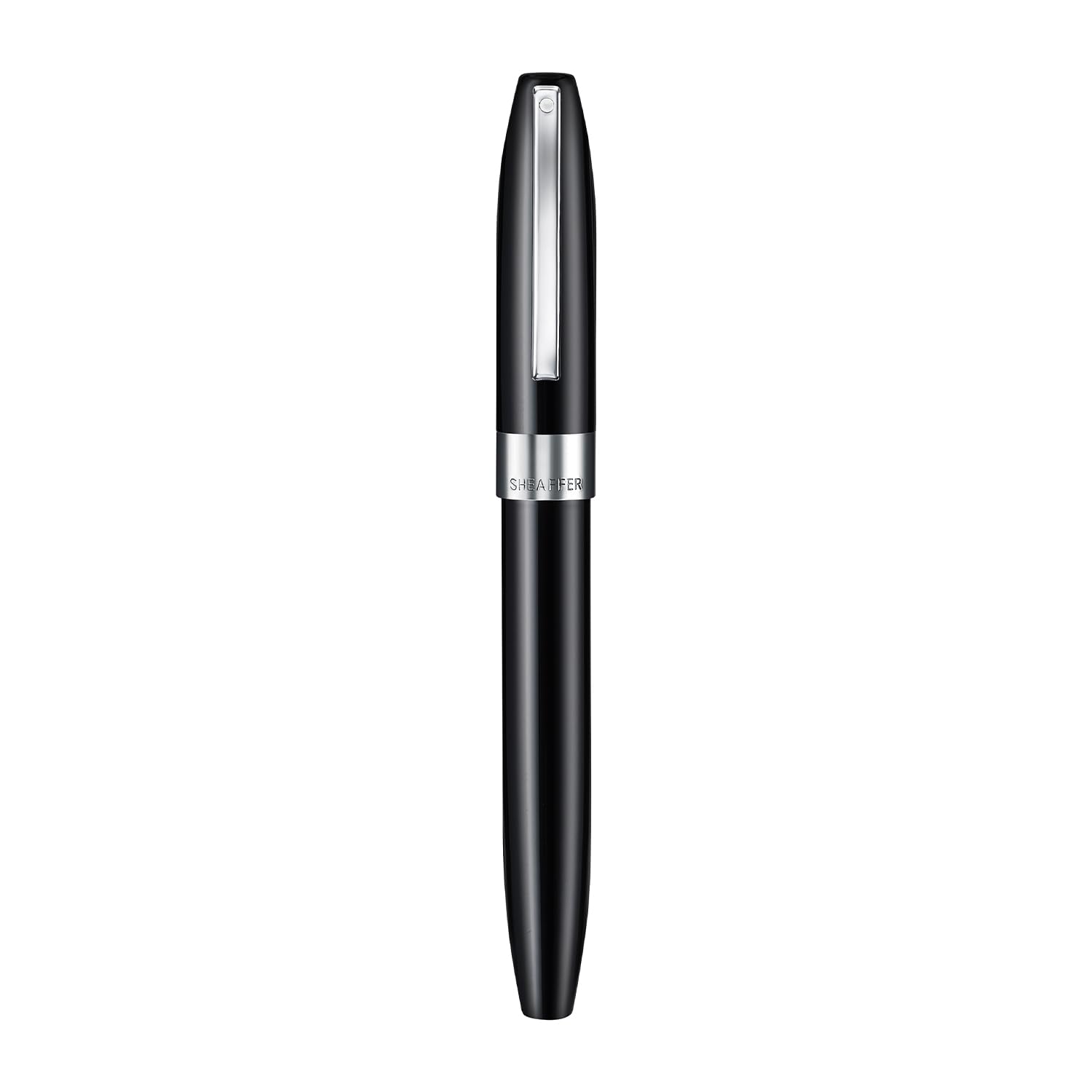 Sheaffer Legacy 9064 Stylo plume noir brillant Pointe moyenne incrustée avec bords plaqués palladium avec pochette pour stylo