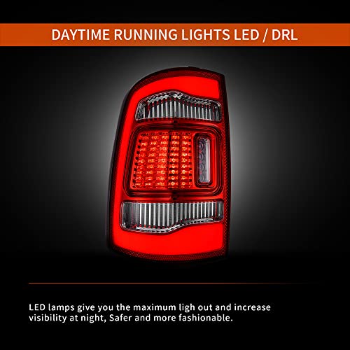 Vland Led Red Turn Signal Tail Lights Compatible For [Dodge Ram 1500 2009-2018 & 2010-2018 Ram 2500/3500] With Reverse Running Brake Turning Function Rear Lamps, Red Lens (Not Fit A 2019 2020) #TOP4