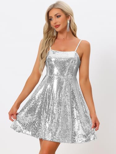 Allegra K Women Sequin Mini Dresses Party Club Adjustable Spaghetti Strap Festival Outfits Sparkly Disco Dress2