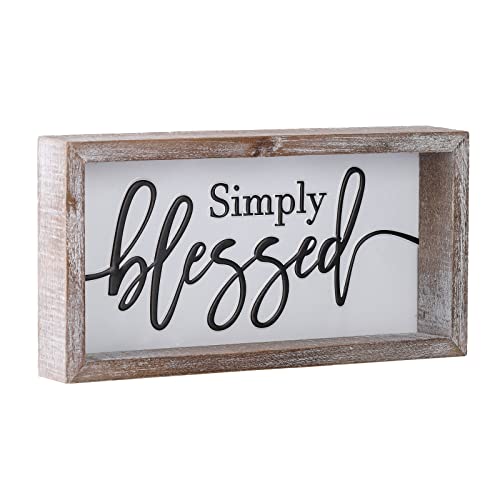 Tiered Tray Decor Simply Blessed Sign Embossed Metal With Wood Frame Shelf Mantel Blessed Signs for Home Decor Rustic Thanksgiving Primitive Decoration