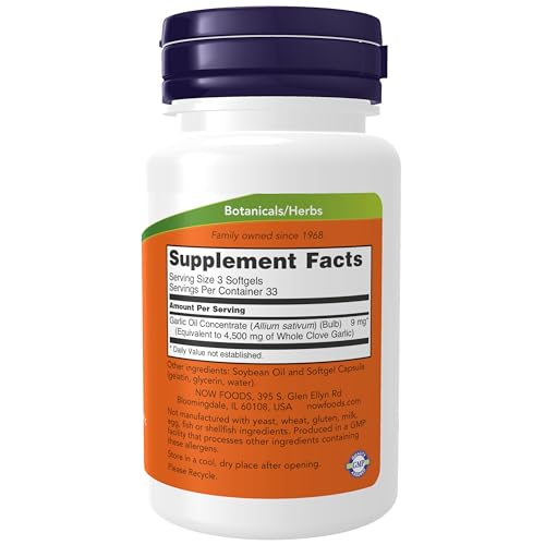 NOW Foods Supplements, Garlic Oil 1500 mg, Serving Size Equivalent to Whole Clove Garlic, 100 Softgels - Image 3
