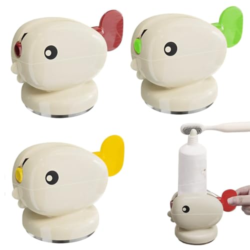 Image of HASTHIP 4Pcs Countertop Toothpaste Tube Squeezer Suction Cup Base Hand Crank Cartoon Chick Tube Wringer Bathroom Fashion Toothpaste Organizer Saver Squeezer