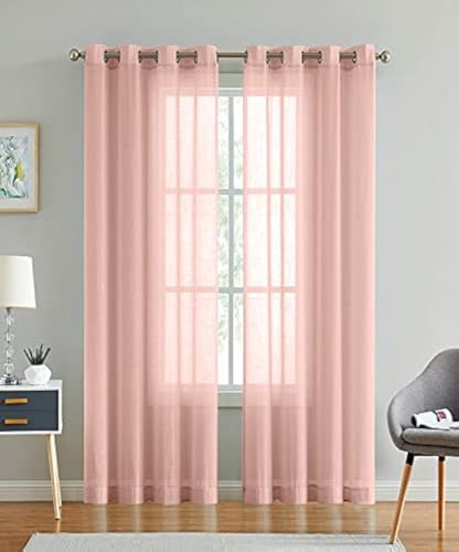 Image of Cotton Linen Solid Curtain with Eyelet Rings,Long Door Curtains for Pooja Room /Living Room /Dining Hall /Hotel /Bedroom /Kid Room /Kitchen (9 Feet, Baby Pink) Set of 2, Eyelet