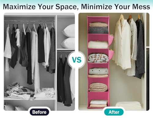 Image of YOUDENOVA Hanging Closet Organizer and Storage, 6-Shelf, Pink