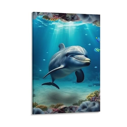 Impression sur toile moderne dauphin du monde sous-marin pour bureau