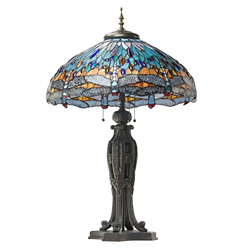 35" H Dragonfly Tiffany-Style Stained Glass Table Lamp - River Of Goods #TOP6