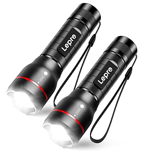 Lepro Lampe Torche, LE2000 Lampe de Poche IPX4 Étanche, Zoomable, 5 Modes Lampe Tactique avec Piles AAA ou Rechargeable 18650 pour Camping, Randonnée, Urgences, Lot de...