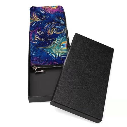 Mystical Peacock Feathers Clutch Wallet Wristlet Long Handbag PU Leather with Card Slots Cash Coin Pocket for Women Men3