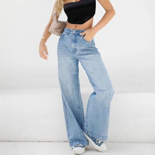 Women's Fashion High Waist Loose Wide Leg Stretch Comfort Jeans, Sweatpant Jeans Women3
