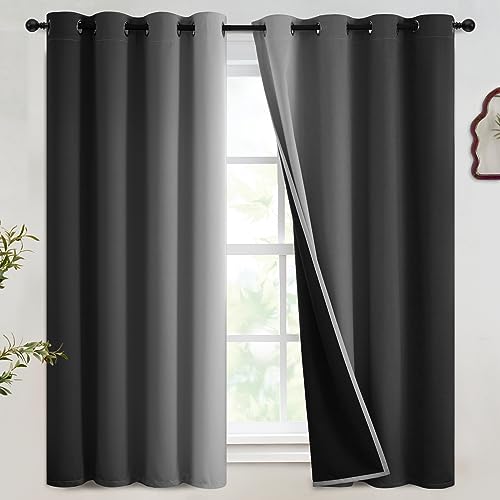 Image of SimpleHome 100% Blackout Ombre Bedroom Curtains Black and Greyish White,63L | Room Darkening Curtains,Thermal Insulated Grommet Window Drapes and Curtains for Living Room,2 Panels, 52x63 inches Length