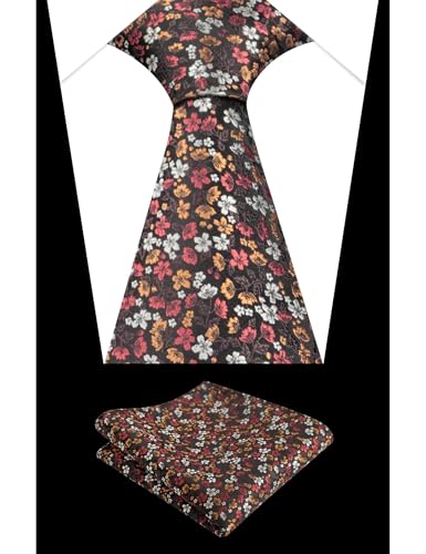 Image of Alizeal Mens 3.15inches Exquisite Floral Tie with Small Flower Printed Pocket Square