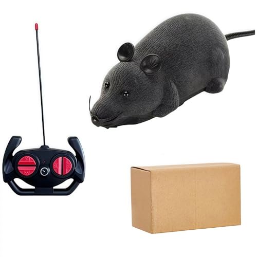 RoastMeマウス玩具、猫用おもちゃ ねずみ、猫おもちゃ 電動ネズミ 猫じゃらし ペット玩具 猫遊び 犬猫ダイエット 運動不足解消 ネズミ型ラジコン リモコン ネズミおもちゃ、動く毛むくじゃらの顔がネズミを騙す (エクスプレスボックス ダークグレー [電