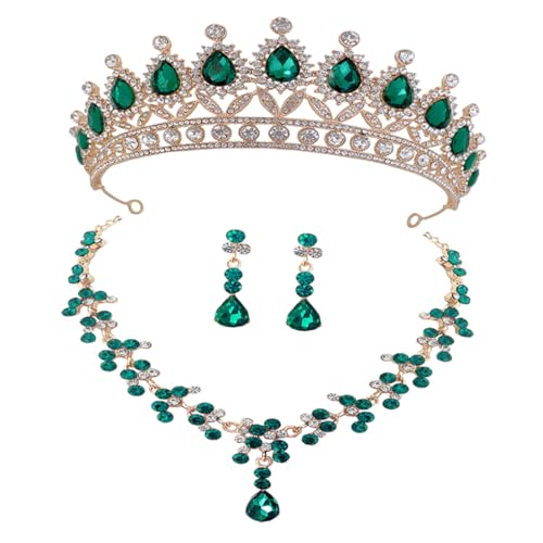 Tiara verde nupcial con collar y pendientes de boda para vestido de novia