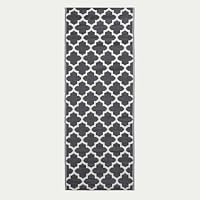 HOMESCAPES Luxury Runner Outdoor Rugs for Garden Patio Waterproof 100% Recycled Plastic Mat Carpet 75 x 200cm Reversible White & Black Geometric Rug Nola, Indoor/Outside & Portable, Seamless